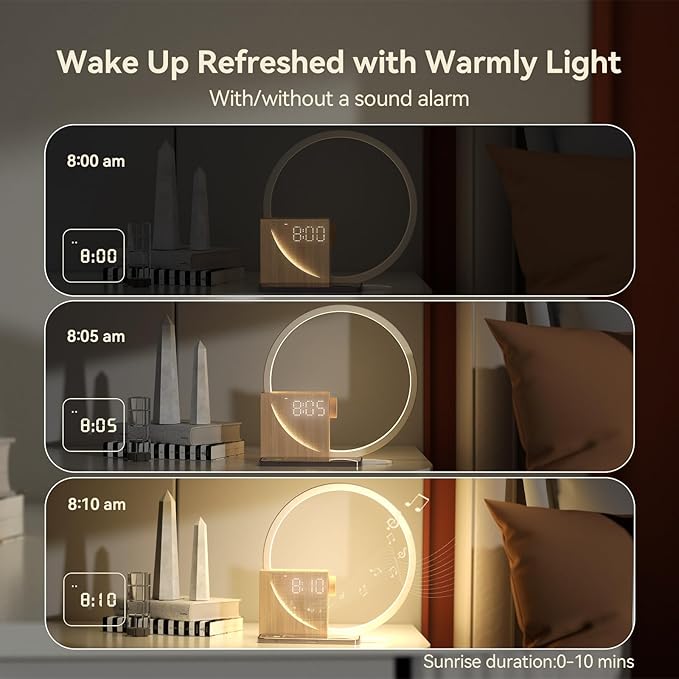 Vivilumens Sunrise Alarm Clock Sound Machine Nightlight, Gradual Wake Up Light, Digital Dimmable Clock, 10 White Noise Sleep Sounds, Snooze, Dual Clocks for Heavy Sleeper Adult, Decor Gifts for Women