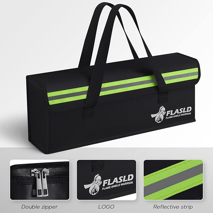 FLASLD 2-Pack E-Bike Battery Bag Fireproof Safe Charging Bag Explosionproof Lipo Battery Bag Large Capatity for Storage Charging (16 x 4.3 x 5in)