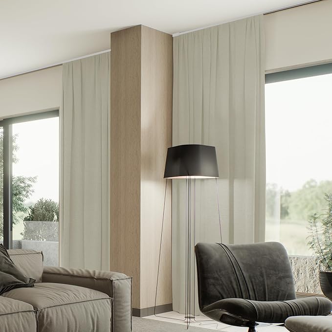 SmartWings Automatic Curtain Opener with Drapery, Motorized Vertical Blinds with Remote, Electric Closet Doors Sliding Panels Compatible with Alexa Google Homekit, 93% Blackout Light Khaki