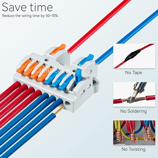 JANDECCN 6pcs DIN Rail Terminal Blocks, DIY Splicing Wire Connectors for Circuit Inline 28-12AWG (2 in 8 Out)