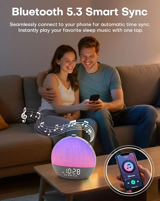 Zelaclock Sunrise Alarm Clock, White Noise Sound Machine, Sunlight Alarm Clocks for Bedrooms, 9 Natural Wake Up RGB Night Light, 30 Soothing Sounds for Heavy Sleepers, Baby, Kids, Adults