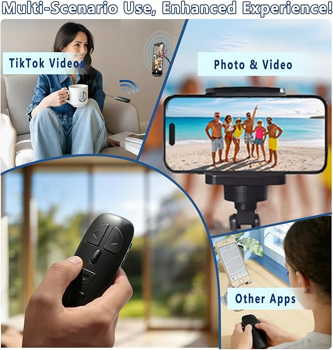 TikTok Multi-Function Scroll Ring Remote Control – Supports Page Turning, Volume Adjustment, Bluetooth Photo & Video Shooting, Compatible with iOS and Android.