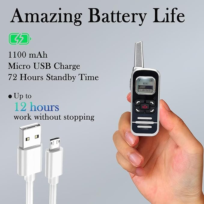 ELIDAIP M6P Mini Walkie Talkies,1100mAh Battery Rechargeable,128 Channels,Long Range Walkie Talkies with FM Radio Function,LCD Display,Portable Two Way Radio for Trip Camping Hiking Workplace,2 Pack