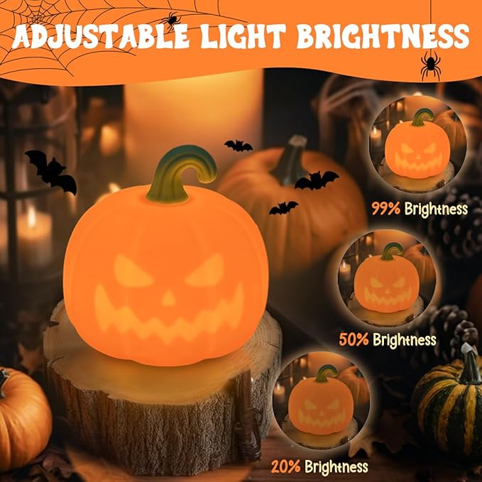 LEDHOLYT Night Light for Kids, Cute Silicone Nursery Pumpkin Lamp for Baby and Toddler, Halloween NightLight for Boys and Girls,Squishy Kawaii Bedside Lamp for Kids Room