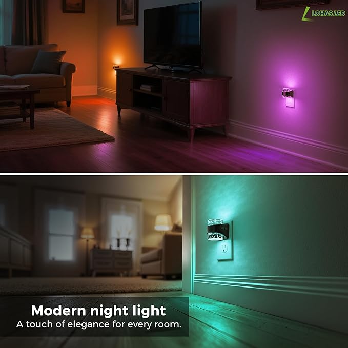 L LOHAS LED Night Light, RGB Bubble Night Lights Plug into Wall, 2 Pack 10-Color Change Night Light,Dimmable Nightlights with Dusk to Dawn Sensor for Rooms Bathroom Hallway