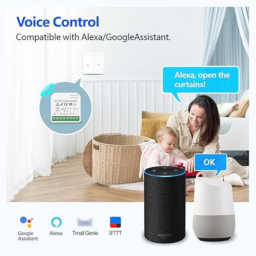 DieseRC WiFi Smart Roller Shutter Controller Module with 433Mhz RF Remote Control, Tuya APP WiFi Control Compatible with Alexa/Google Home APP Control and Manual Switch