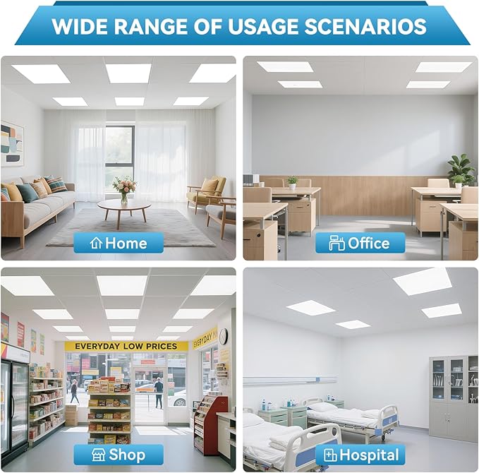 Msbfi 2x2 LED Flat Panel Light - 48 Pack Drop Office Ceiling Light 30-35-40W Adjustable, 130LM/W 3500K/4000K/5000K Selectable, 0-10V Dimmable, 100-277V for Office Ceiling Lighting Fixture ETL/DLC