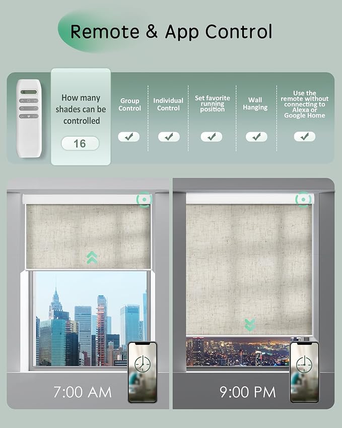 Yoolax Motorized Blinds App Control, Light Filtering Motorized Shades for Windows, Cordless Automatic Roller Shades for Bedroom Living Room Office(Light Filtering Linen Beige, 39" W x 72" H)