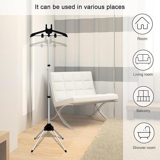 EVEME Steamer Hanger Stand with 1 Pair Ironing Gloves,Garment Hanger for Steaming Clothes,Steam Rack for Clothes,Handheld Garment Steamer Rack