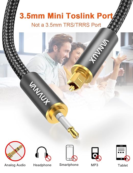 VANAUX Toslink to Mini Toslink Optical Audio Cable 24K Gold-Plated Digital S/PDIF Fiber Optic Cables for Home Theater, Sound Bar,TVs/Amplifiers/Hi-Fi Systems (Mini Toslink to Toslink, 5ft/1.5m)