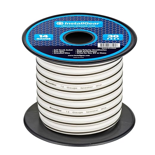InstallGear 14 Gauge AWG Speaker Wire Cable - 30ft White, Outdoor & Automotive/Marine