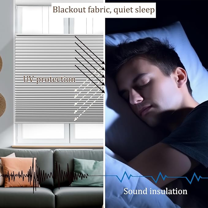 LEXEN Smart Top Down Bottom Up Honeycomb Shades WiFi Enabled Motorized Cellular Blinds Compatible with Alexa/Google Home Double Cellular Fabric Blackout Insulated Custom Sizes-Grey