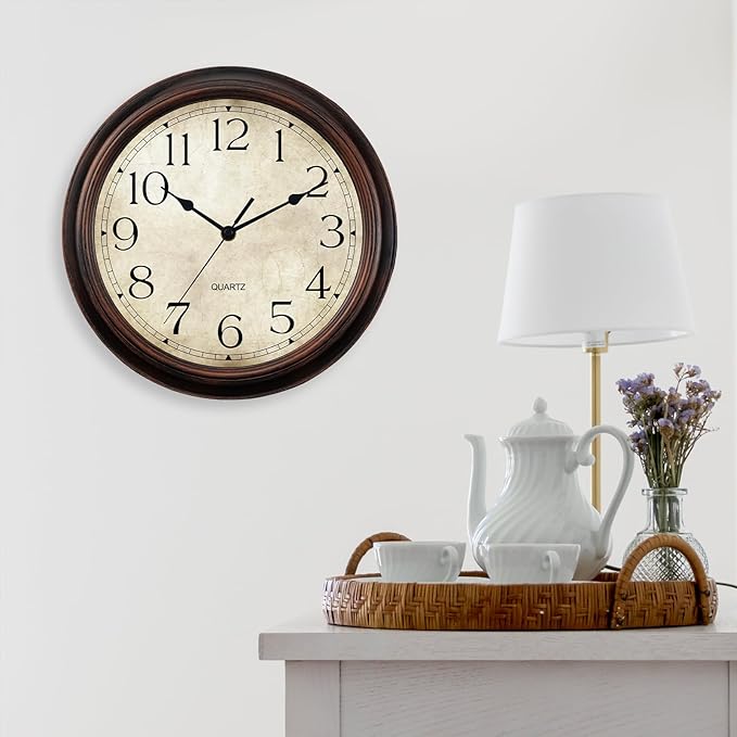 KECYET Wall Clock 10 Inch Battery Operated Silent Non-Ticking Analog Wall Clocks Vintage Retro Rustic Style Decorative for Bedroom Living Room Kitchen Office (Bronze)