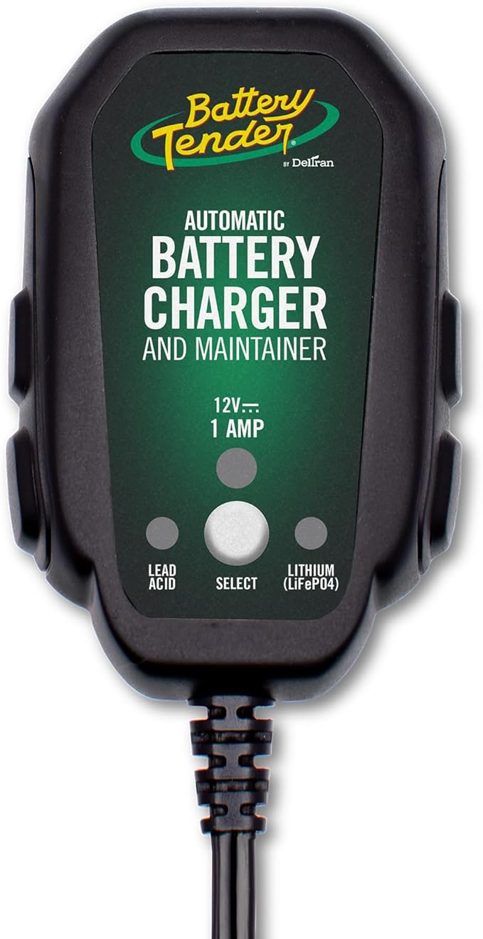 Battery Tender Junior 12V, 800mA Battery Charger and Maintainer for Lead Acid and Lithium Batteries - Switchable Battery Charger for Powersports - 022-0199-DL-WH
