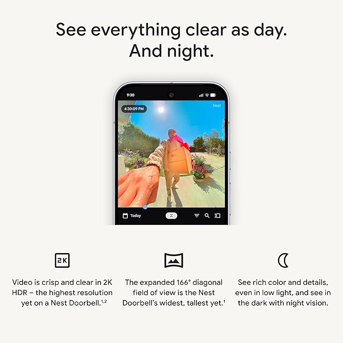 Google Nest Doorbell (Wired, 3rd Gen) - 2K Video and Gemini, Live View, Night Vision, 2-Way Audio - Works with Google Home - 2025 Model - Linen