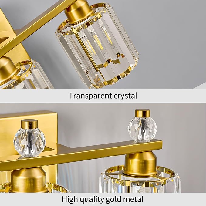 FDPBY Bathroom Vanity Lights 3-Light Gold Modern Crystal Vanity Light Fixtures Over Mirror Crystal Bathroom Vanity Lighting Fixtures