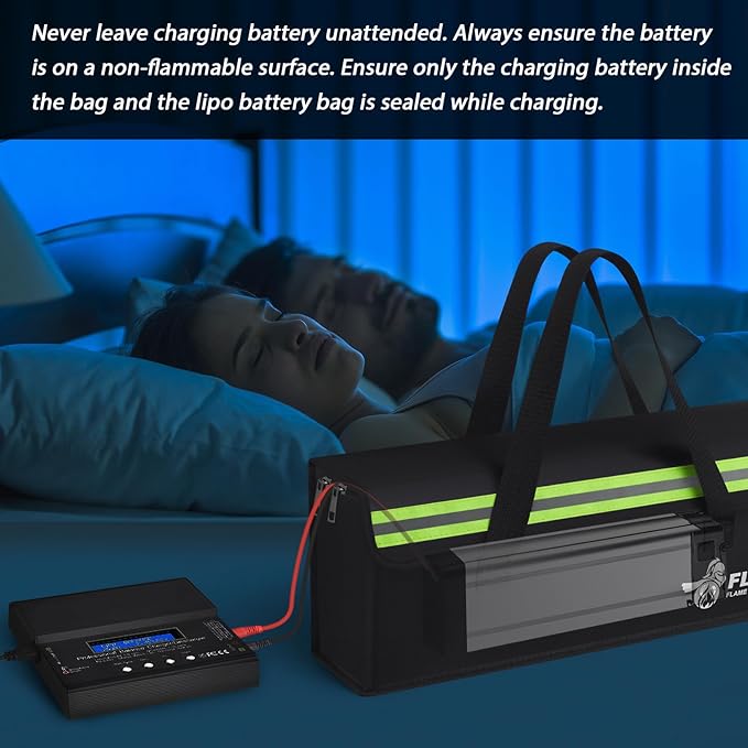 FLASLD E-Bike Battery Bag Fireproof Safe Charging Bag Explosionproof Lipo Battery Bag Large Capatity for Storage Charging (16 x 4.3 x 5in)