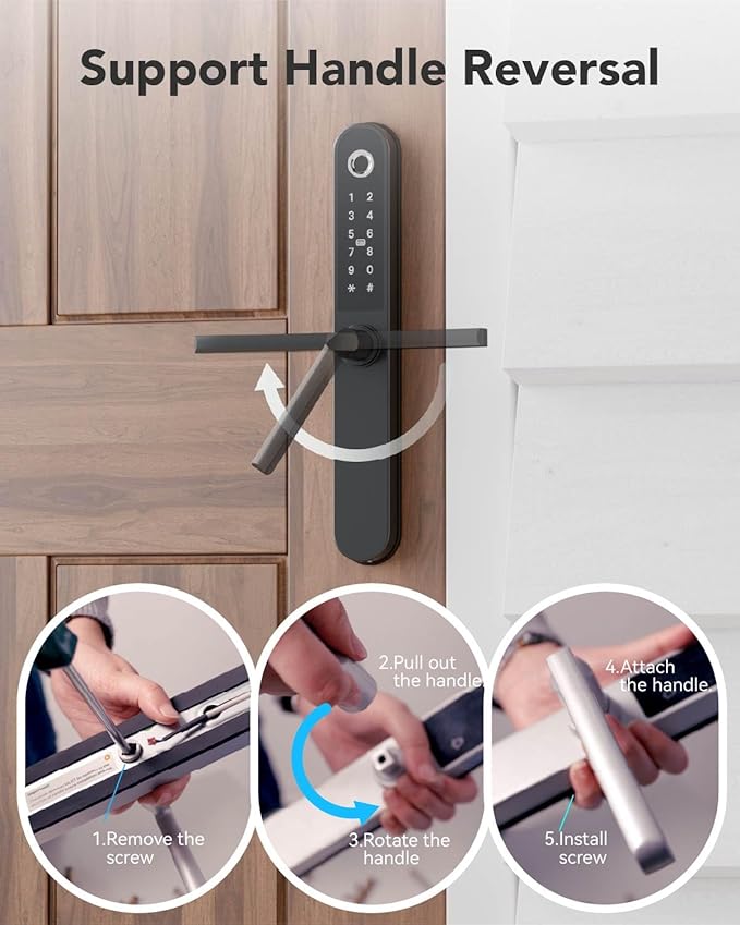 Smart Door Lock Fingerprint Door Lock with Keypad，Smart Lock for Front Door Children Proof IC Card,40–90mm Multipoint Locks (Not Suitable Patio Mortise Lock)（Apollo Black）