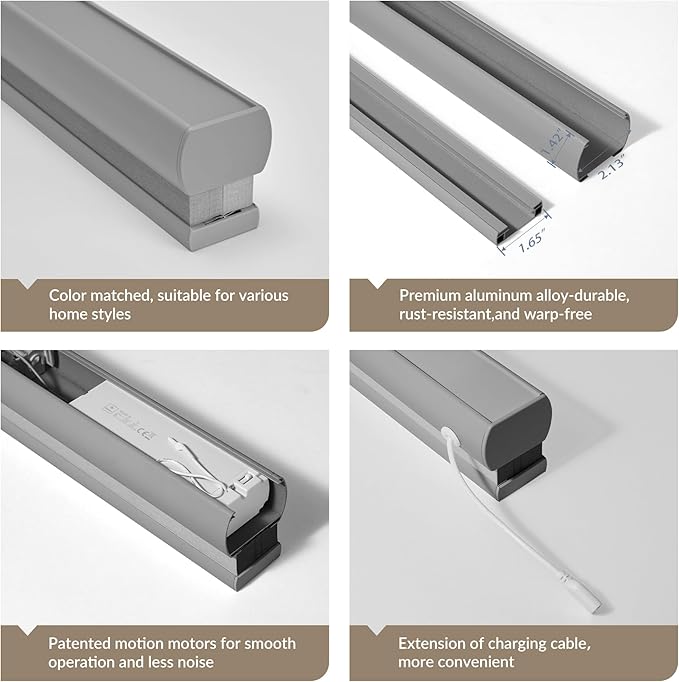 Boolegon Motorized Blinds with Remote, 100% Blackout Smart Blinds, Automatic Cellular Shades for Windows, Rechargeable Electric Honeycomb Shades for Home,Blackout Light Gray,Custom Size