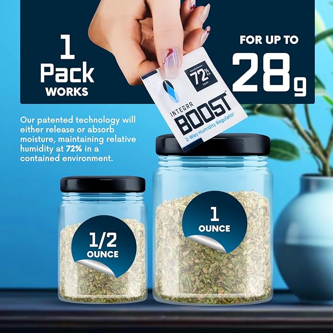Integra Boost 2-Way Humidity Control Pack - Preserve Flavor & Control Humidity at 72% RH - Moisture Absorber for Herbs, Spices & More - 8 Gram (Pack of 144 in Retail Display)
