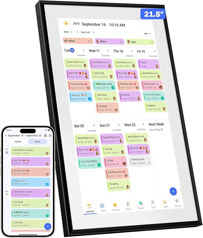 Canupdog 21.5 Inch Digital Calendar, WiFi Smart Electronic Calendar & Chore Chart, 1920x1080P IPS Touch Screen HD Display for Family Schedules, Streamline Household Organization, Christmas Gifts for Women Mom