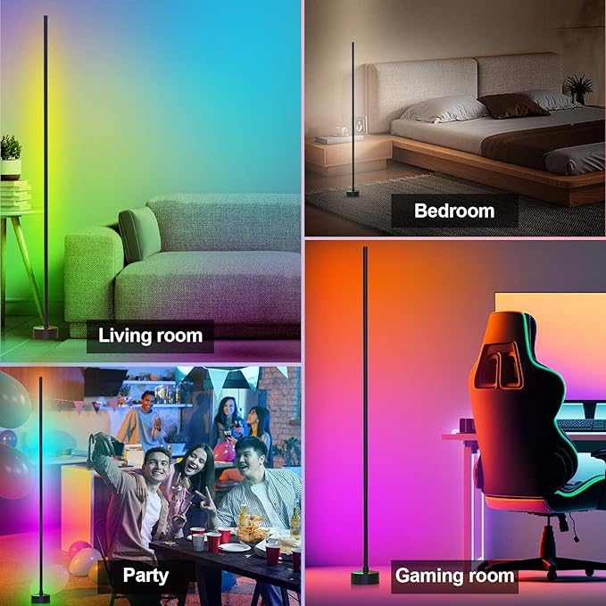 Miortior Corner Floor Lamp - Smart RGB LED Corner Lamp with App and Remote Control, 16 Million Colors & 68+ Scene, Music Sync, Timer Setting - Ideal for Living Rooms, Bedrooms, and Gaming Rooms