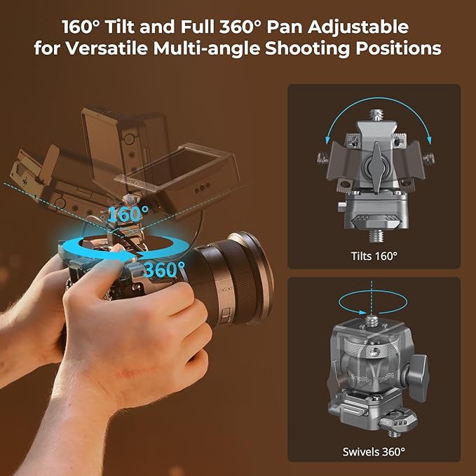 SMALLRIG Quick Release Camera Monitor Mount with Integrated NATO Rail, Field Monitor Mount, Swivel 360° and Tilt 160° Adjustable, Camera NATO Monitor Holder, Max Payload 2.5kg, HawkLock H21-4487
