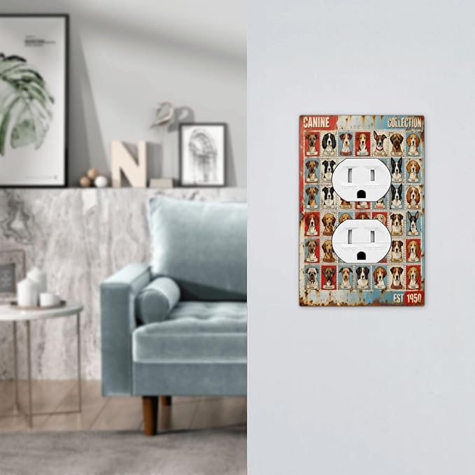 Bvtewkhz Dogs Funny Puppy Pets Vintage Duplex Outlet Decorative Outlet Covers Light Switch Plate Electrical Receptacle Switchplate For Bathroom Kitchen Bedroom