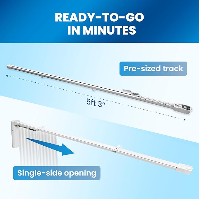 Osprey Smart Curtain Track, 5ft3/1.6m, Single-Piece Motorized Rod, Quiet Heavy-Duty Motor, Remote & App Control, Compatible with Alexa & Google Assistant, Ceiling or Wall Mounted (Single-side opening)