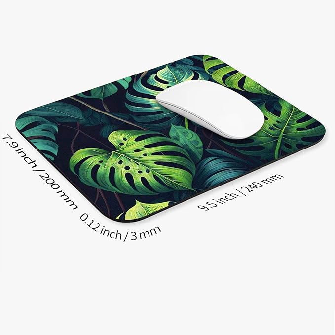 Armanza Square Mouse Pad Green Leaves, Personalized Premium-Textured Custom Mouse Mat Design, Washable Mousepad Cloth, Non-Slip Rubber Base Computer Mouse Pads for Wireless Mouse