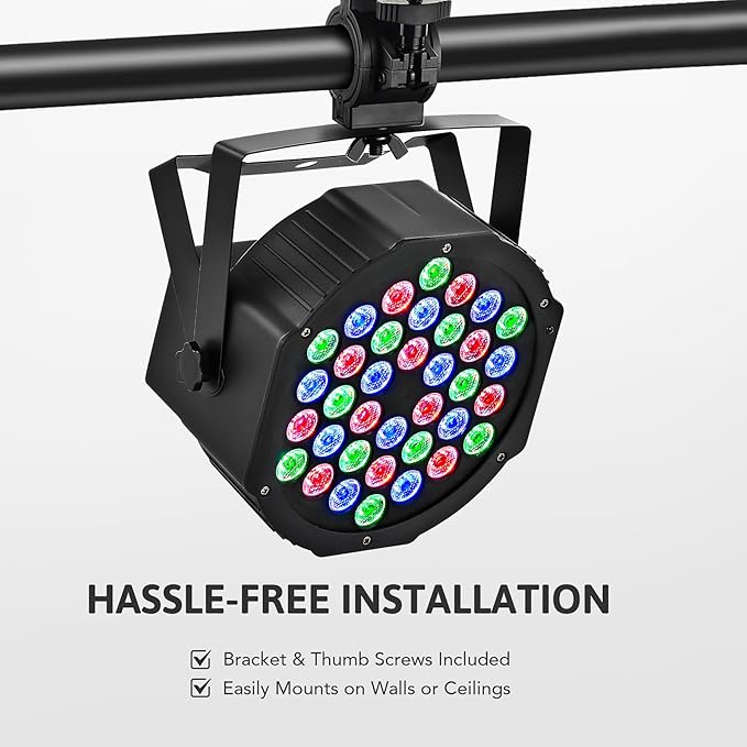 CO-Z Stage Lights 36 RGB LED Par Lights with Sound Activated Remote Control DJ Uplighting for Event Wedding Christmas Halloween Party Club Music Stage Lighting, 2 Pack