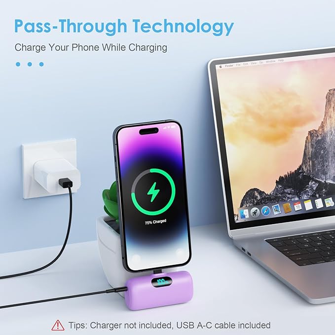 Mini Portable Charger USB C Power Bank,Upgraded 5000mAh PD Fast Charging Battery Pack Built-in USB-C Connector Travel Essential for iPhone17/17Pro/17Pro Max/Air/16 Plus/16Pro Max/15 Series,Android etc