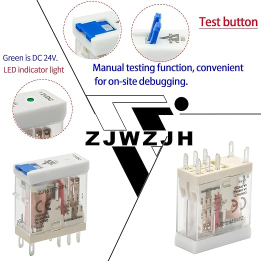 Power Relay 12V Miniature Electromagnetic Relay 8Amp DPDT 2-Pole with Indicator Light, Test Button and Socket Base UL Certification (8 Pin- 8A, DC 12V)