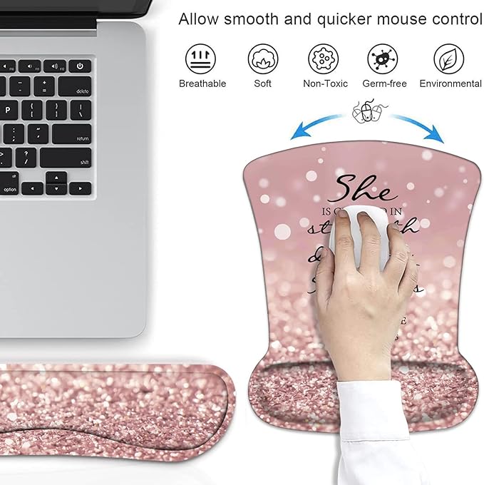 Ergonomic Mouse Pad Wrist Support and Keyboard Wrist Rest Set with Coasters, Non-Slip PU Base, Easy Typing and Relieve Wrist Pain, Perfect for Home Office Working Studying, Bible Verses Proverbs 31:25