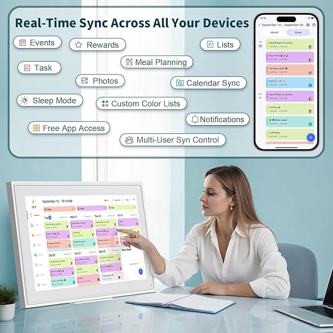 Canupdog Digital Calendar, 21.5 Inch Electronic Calendar Chore Chart & Wall Planner, IPS HD Touchscreen Interactive Display for Family Schedules, Streamline Household Organization, Christmas Gifts for Women Mom