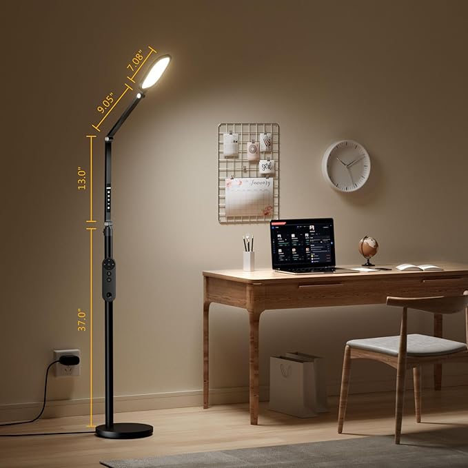 LitONES Ring Light with Stand, 15W Dimmable Zoom Lighting for Computer, Home Office, Reading, Video Calls, 66 Inches Floor Lamp with Flexible Swing Arm, AC Plug, Remote, Memory & Timer CRI >95