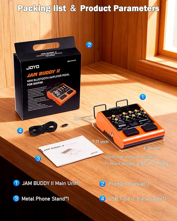 JOYO 10W Portable Guitar Practice Amp & Multi-Effects Pedal Combo Amplifier with Footswitch,OTG Recording, Bluetooth,14 Amp Models,3-Band EQ,36 Drum Patterns & Looper (JAM Buddy II, Orange)