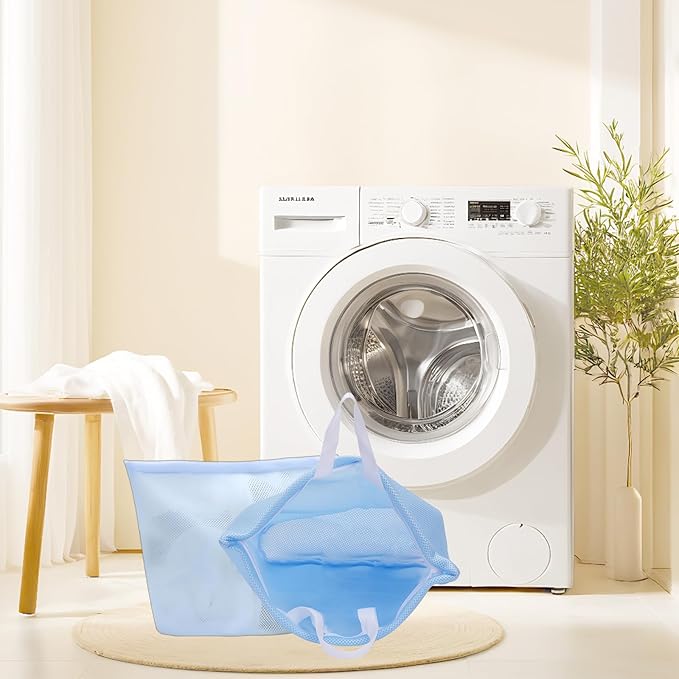 Guozcaray laundry bag with handles mesh laundry bags washing machine laundry totes travel storage and sorting bag for Clothes laundry bag for delicates (Blue)