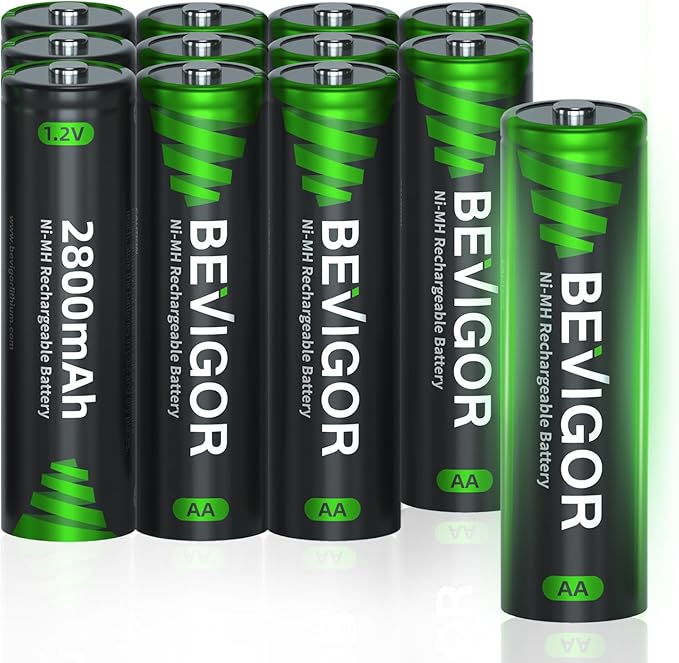 BEVIGOR AA Rechargeable Batteries 1500 Cycle, 2800 mAh High Capacity 1.2V NiMH Low Self Discharge AA Battery, 12 Count