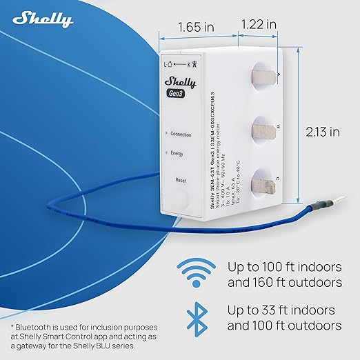 Shelly 3EM-63T Gen3 | Wi-Fi Operated Smart 3-Phase Energy Meter | Home Automation | Compatible with Alexa & Google Home | iOS Android App | No Hub Required | Data Logging | Solar Photovoltaic Ready