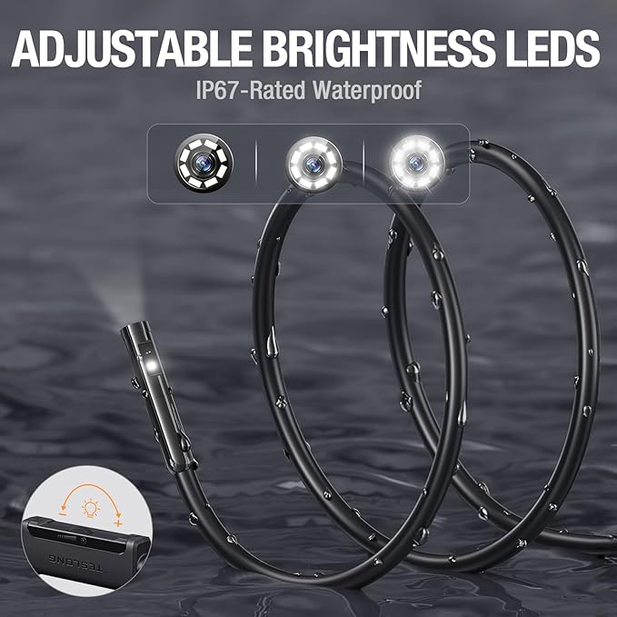 Dual Lens Endoscope with Light, Teslong USB-C Inspection Camera with 8+1 LED Lights, Flexible Waterproof Fiber Optic Snake Scope Compatible with iPhone 15, Android(16.5FT)