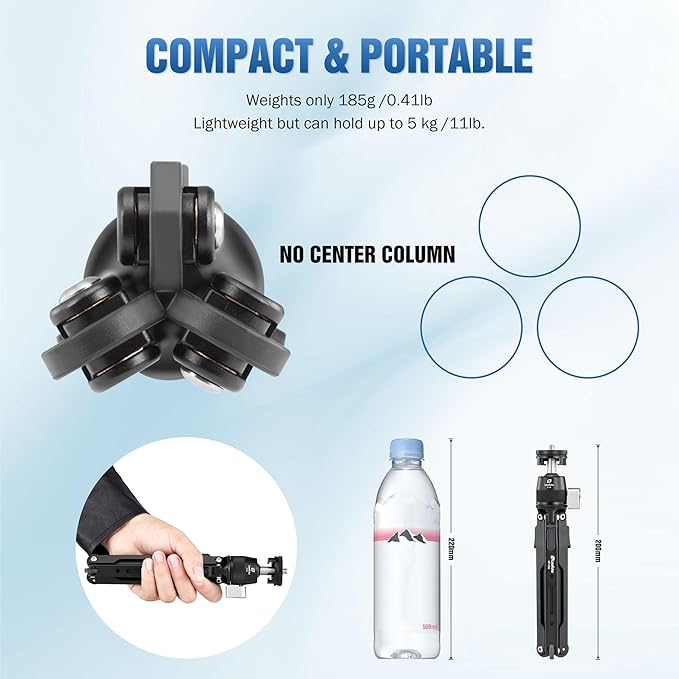 LEOFOTO 9.84" Aluminum Table Tripod with Ball Head for Camera, 360° Rotation Desktop Tripod with 1/4" Screw for Phone Adaptor/Projector/Sport Camera, Max Load 11lb