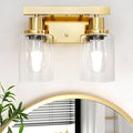 DIKAIDA 2-Light Brushed Gold Vanity Lights for Bathroom, Brushed Gold Bathroom Light Fixtures, Modern Vanity Lighting Over Mirror with Clear Glass Shade, Farmhouse Bath Wall Lamp for Mirror