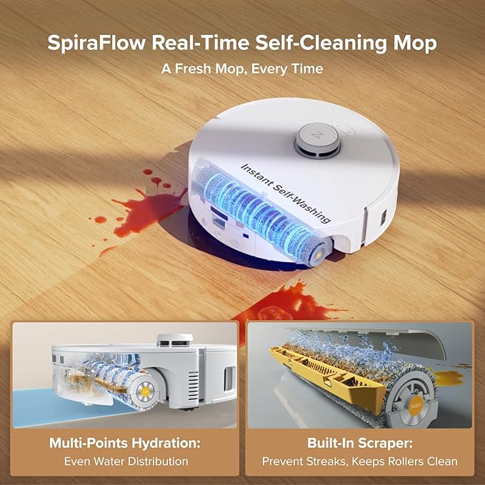 roborock Qrevo Curv 2 Flow Robot Vacuum and Mop, SpiraFlow Real-Time Self-Cleaning Roller Mop, 20,000 Pa, Dual Zero-Tangle System, AI Obstacle Avoidance, Heat-Washes & Dries Mop, Carpet Protection