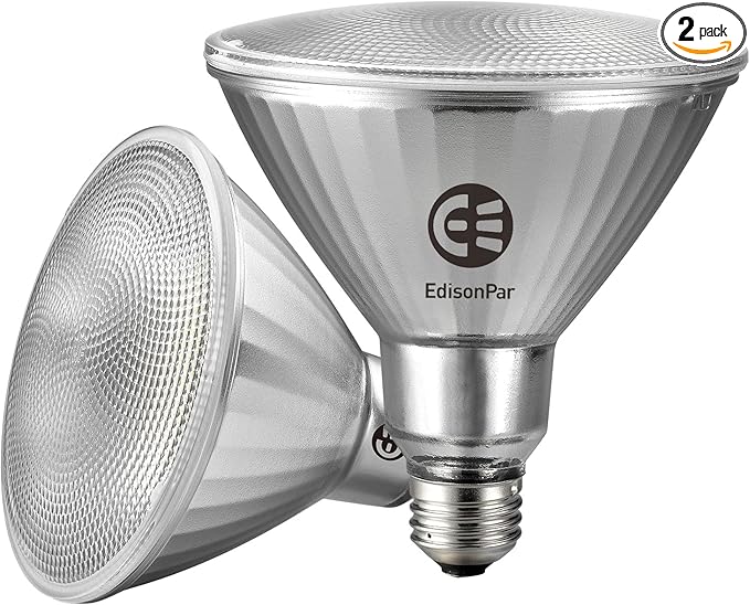 EdisonPar Full-Glass PAR38 LED Flood Light Bulbs Outdoor/Indoor Equivalent 300 Watt, 4000 Lumens Ultra Bright, Non-Dimmable Waterproof 5000K Daylight, 2-Pack