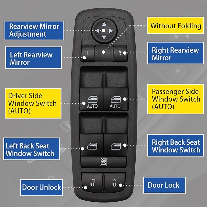 AMICAREP Master Power Window Switch Driver Side Compatible with 2012-2015 Dodge Grand Caravan Ram 1500 2500 3500 Town & Country 9+3 Pin 4 Door Replaces# 68110866AB