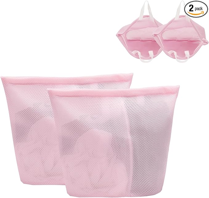 Guozcaray 2 Pcs laundry bag with handles mesh laundry bags washing machine laundry totes travel storage and sorting bag for Clothes laundry bag for delicates(Pink2N)
