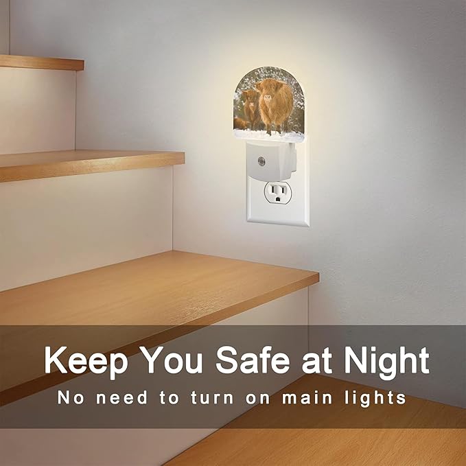 sndheke Highland Cow Night Light for Kids, Winter Wild Animals Night Light Plug in with Dusk to Dawn Sensor, 0.5w Energy Saving Sleep Friendly Nightlight for Hallway Stairway Kitchen Bedroom