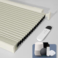 Boolegon No Drill Motorized Cellular Blinds with Remote Motorized Blackout Honeycomb Blinds for Indoor Windows Easy to Install Automatic Cellular Shades for Home,Blackout Beige,Custom Size