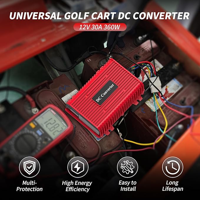 Universal 36V 48V to 12V Golf Cart Voltage Reducer DC Converter, 30A 360W DC Step Down Transformer with Fuse, Voltage Regulator for Club Car EZGO Yamaha